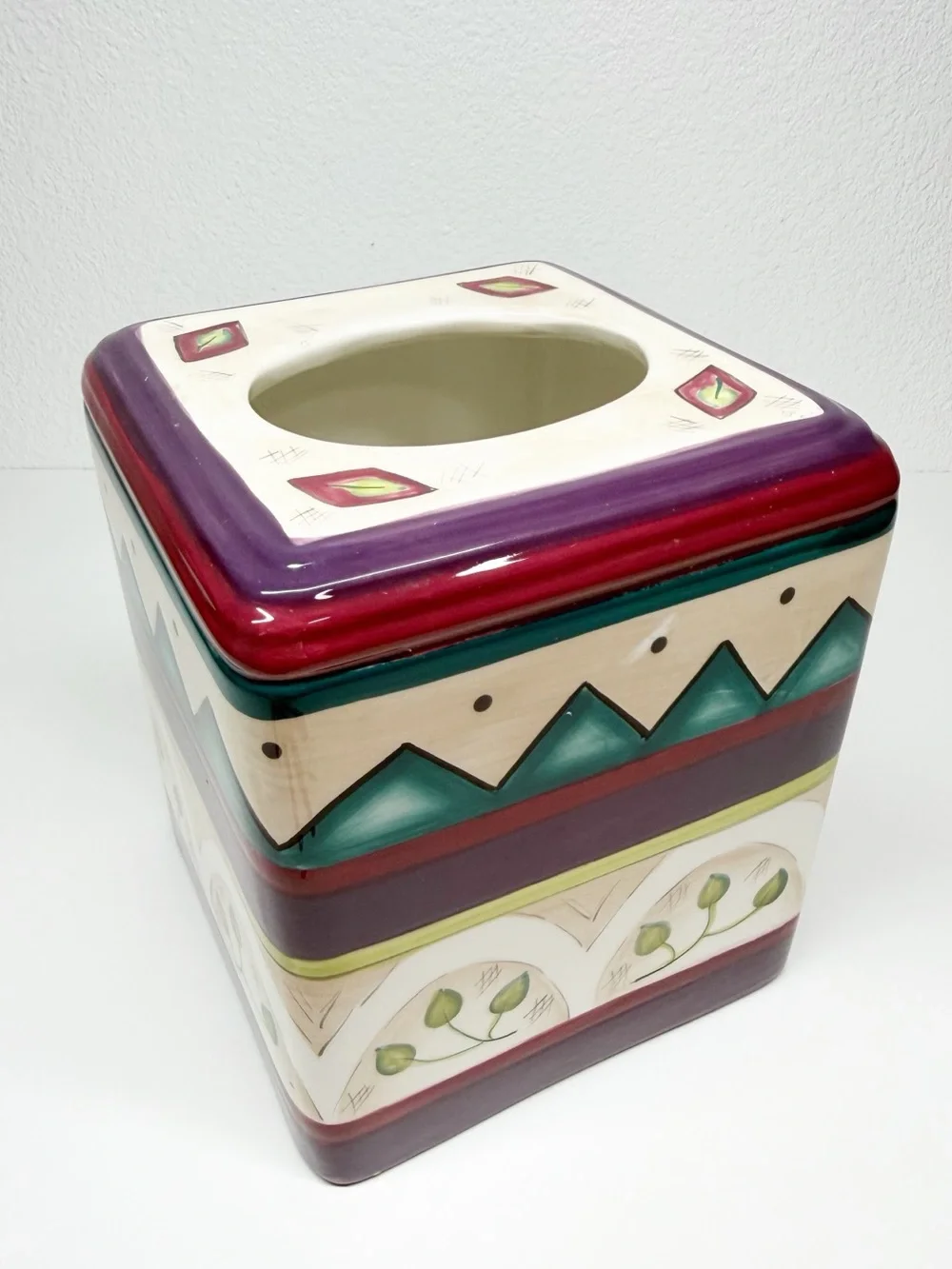 Vintage 90s Wasmutta Floral Geometric Ceramic Tissue Box Cover